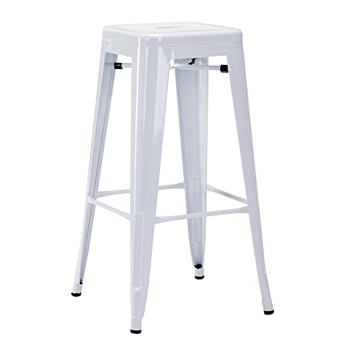 Duhome Barstuhl Eisen Barhocker, Sitzhöhe 76cm Tresenhocker, Stapelbar Metall Bistrohocker mit Fußstütze im Industry Design, Weiß von Duhome