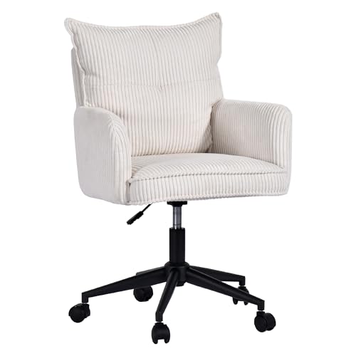 Duhome Bürostuhl Schreibtischstuhl aus Kordsamt, Drehstuhl Schminktisch Stuhl Höhenverstellbar Computerstuhl, Weiß von Duhome