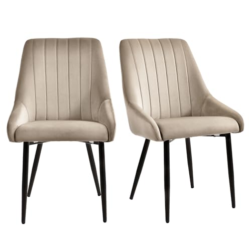 Duhome Esszimmerstuhl 2er Set aus Samt, Küchenstuhl Polsterstuhl Retro Design mit Rückenlehne Metallbeine für Esszimmer Küche Wohnzimmer Schlafzimmer, Beige von Duhome