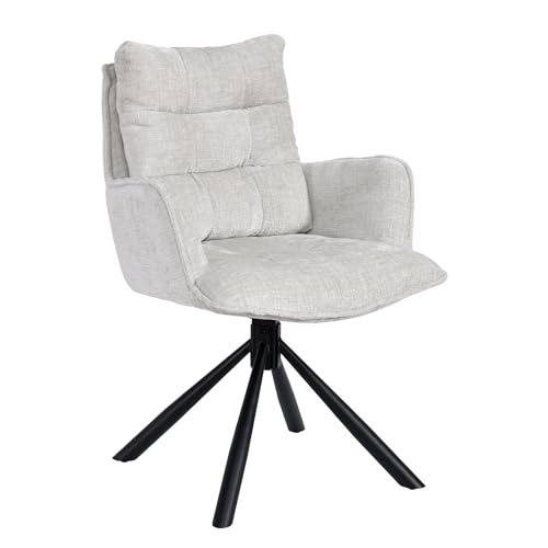 Duhome Esszimmerstuhl mit Armlehnen Schminktischstuhl aus Chenille 180° Drehbar Automatische Rückstellfunktion Sessel für Schlafzimmer Wohnzimmer Büro, Creme-Weiß von Duhome