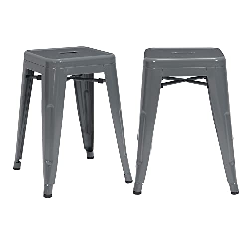 Duhome Metall Hocker 46cm Barhocker 2er Set, Sitzhöhe 46cm Tresenhocker, Stapelbar Eisen Bistrohocker im Industry Design, Grau von Duhome