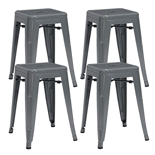 Duhome Metall Hocker 46cm Barhocker 4er Set, Sitzhöhe 46cm Tresenhocker, Stapelbar Eisen Bistrohocker im Industry Design, Grau von Duhome