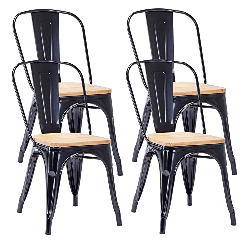Duhome Metallstuhl Bistrostuhl 4er Set aus Eisen Esszimmerstuhl mit Rückenlehne, Stapelbare Küchenstühle, Schwarz+Naturholz Duhome Metallstuhl Bistrostuhl 4er Set aus Eisen Esszimmerstuhl mit Rückenlehne, Stapelbare Küchenstühle, Schwarz+Naturholz von Duhome