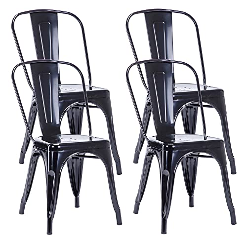 Duhome Metallstuhl Bistrostuhl 4er Set aus Eisen Esszimmerstuhl mit Rückenlehne, Stapelbare Küchenstühle, Schwarz von Duhome
