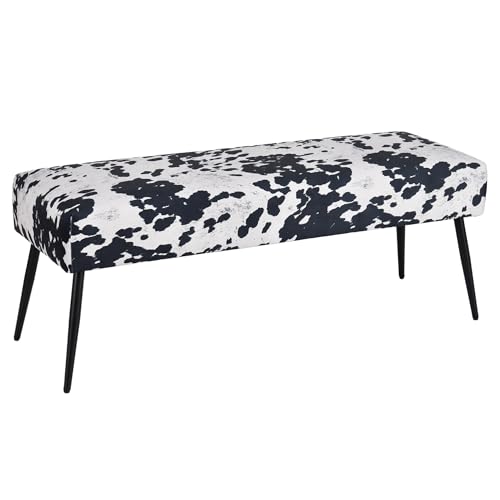 Duhome Sitzbank, Gepolstert Polsterbank Samt Schuhbank Bettbank Sitzhocker für Eingangsbereich Wohnzimmer Schlafzimmer Flur, Kuh-Schwarz von Duhome