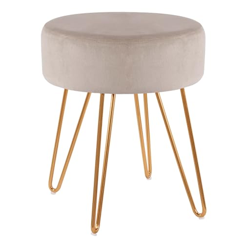 Duhome Sitzhocker Schminkhocker Samt Hocker Runder Ottoman Hocker Gepolsterter Hocker mit Metallbeine für Schminktisch Wohnzimmer Schlafzimmer, Beige von Duhome