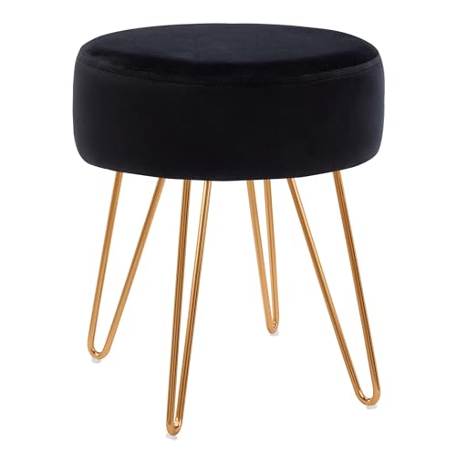 Duhome Sitzhocker Schminkhocker Samt Hocker Runder Ottoman Hocker Gepolsterter Hocker mit Metallbeine für Schminktisch Wohnzimmer Schlafzimmer, Schwarz von Duhome