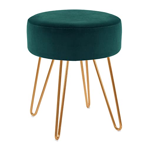 Duhome Sitzhocker Schminktisch Hocker Samt Hocker Runder Ottoman Hocker Gepolsterter Hocker mit Metallbeine für Schminktisch Wohnzimmer Schlafzimmer, Petrol von Duhome