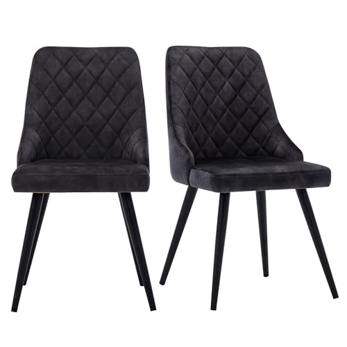 Duhome Wohnzimmerstühle 2er Set, Retro Esszimmerstühle Küchenstuhl Sitzfläche Aus Samt Vintage mit Metallbeine Polsterstuhl für Wohnzimmer Küche Esszimmer, Schwarz von Duhome