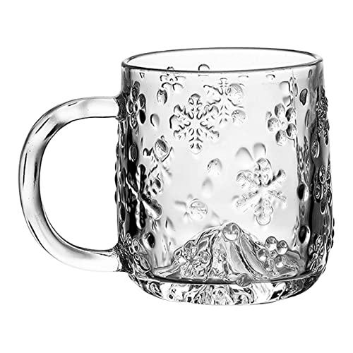 Duiaynke 330 ml Glastasse, kreative Griffe und Schneeflocken-Dekor, kalt, heiß, langlebige Milch-Kaffeetasse, für Zuhause, Küche, Café von Duiaynke