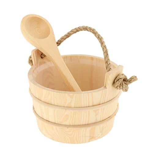Duiaynke Saunakübel & Schöpflöffel-Set mit Kunststoffeinsatz, 4,5 l Ganzholzkonstruktion, Holzgriff für einfache Handhabung von Duiaynke