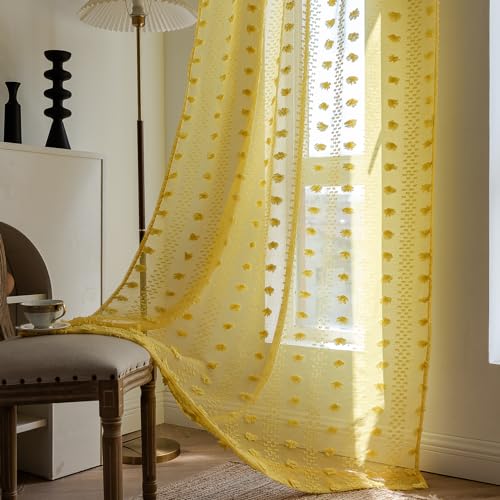 Duidy Sheer Curtains Boho Pom Curtains, 2 Panels for Living Dining Room Textured Curtain for Bedroom Textured Semi Sheer Light Filtering Elegant Semi Sheer Window Drapery for Hallway Back Tab W52xL84 Duidy Sheer Curtains Boho Pom Curtains, 2 Panels for Living Dining Room Textured Curtain for Bedroom Textured Semi Sheer Light Filtering Elegant Semi Sheer Window Drapery for Hallway Back Tab W52xL84 von Duidy