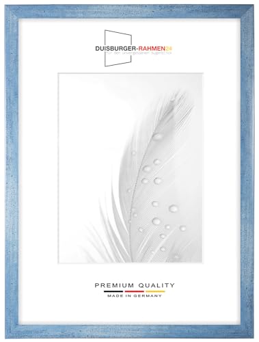 DR24 33x49 Bilderrahmen (Hellblau) nach Maß, 35 mm breiter MDF Holzrahmen inkl. entspiegelter Anti-Reflex Kunstglasscheibe, stabiler Rückwand, Biegestiften und Aufhängern von Duisburger-Rahmen24