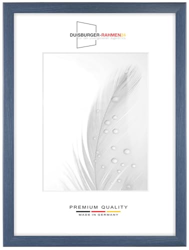 DR24 41x51 Bilderrahmen (Schieferblau) nach Maß, 35 mm breiter MDF Holzrahmen inkl. entspiegelter Anti-Reflex Kunstglasscheibe, stabiler Rückwand, Biegestiften und Aufhängern von Duisburger-Rahmen24