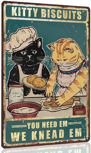 Duiseno Lustiges schwarzes Katzenschild mit Aufschrift "Kitty Biscuits You Need We Knead", Retro-Schild, Vintage-Dekoration für Zuhause, Büro, 20,3 x 30,5 cm Duiseno Lustiges schwarzes Katzenschild mit Aufschrift "Kitty Biscuits You Need We Knead", Retro-Schild, Vintage-Dekoration für Zuhause, Büro, 20,3 x 30,5 cm von Duiseno
