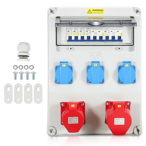 Duisrech 1x32A 1x16A 3x230V Wandverteiler, Stromverteiler Mit Überlastungsschutz, Baustromverteiler mit Schuko Steckdose, 5 polig Baustromkasten, Kraftstromverteiler für Innen und Außen von Duisrech