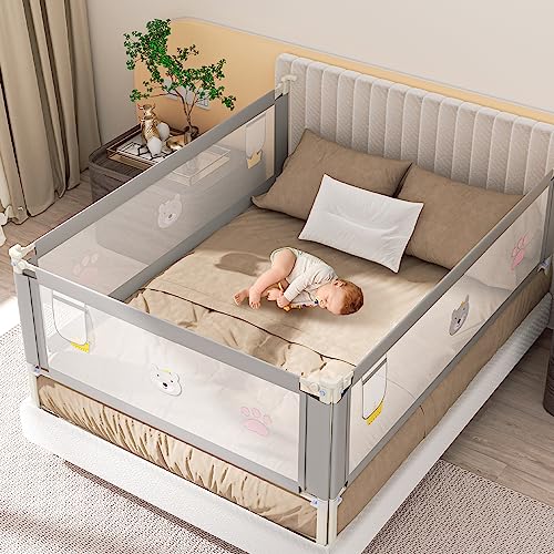 Duisrech Bettgitter 200CMx2+180CMx1, Babybettgitter für Kleinkinder, Höhenverstellbar 70-98 cm, Rausfallschutz Bett für Kinder, Kinderbettgitter mit luftiges Netz, Bed Rail stabile Bauweise, Grau von Duisrech