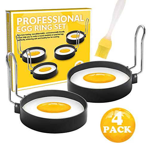 Spiegeleiform Ei Ring 4 Stück Antihaft Runde Eierringe Mit Bürste Und Verbrühungssicherer Silikonhülle Küchenwerkzeug, für Spiegeleier, Sandwiches, englische Muffins Spiegelei-Ring Eierformer ∅ 7.5cm von Duiyehui