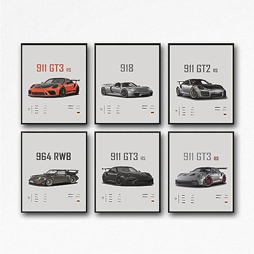 Dujoi Auto-Poster 911 GT3RS, Rennwagen-Wandkunst, Vintage-Poster für Männer, Kunstdrucke, 911 Beschichtetes Papier, Karton-Drucke (Ungerahmt, 17,3 x 30,5 cm) von Dujoi