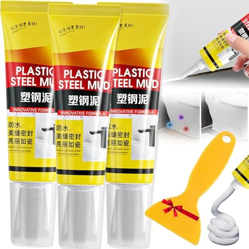 3Pcs Multifunctional Waterproof White Caulk with Scraper, Wasserfeste Weiße Dichtungsmasse, Dichtungsmasse für Fenster, Toiletten, Waschbecken, Badezimmer und Küchen von Dujuanus