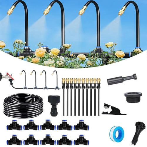 Garten BewässerungsSystem, 360° Curved Garden Automatic Irrigation System, Automatik Tröpfchenbewässerung Gartenbewässerung Misting Kühlsystem für Landschaft,Flower Bed und Terrasse Pflanzen (10m) von Dujuanus