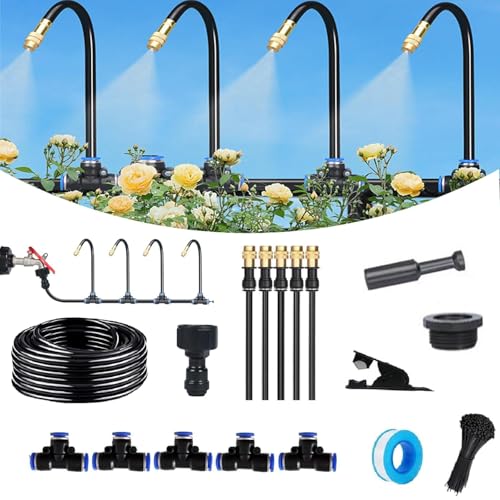 Garten BewässerungsSystem, 360° Curved Garden Automatic Irrigation System, Automatik Tröpfchenbewässerung Gartenbewässerung Misting Kühlsystem für Landschaft,Flower Bed und Terrasse Pflanzen (5m) von Dujuanus