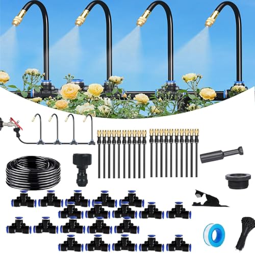 Garten BewässerungsSystem, 360° Curved Garden Automatic Irrigation System, Automatik Tröpfchenbewässerung Gartenbewässerung Misting Kühlsystem für Landschaft,Flower Bed und Terrasse Pflanzen (20m) von Dujuanus
