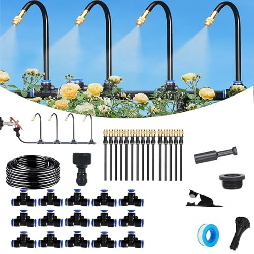Garten BewässerungsSystem, 360° Curved Garden Automatic Irrigation System, Automatik Tröpfchenbewässerung Gartenbewässerung Misting Kühlsystem für Landschaft,Flower Bed und Terrasse Pflanzen (15m) von Dujuanus