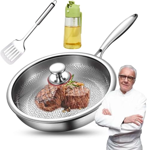 Titan Pfanne Unbeschichtet, Titanium Hammered Pan Pro mit Deckel und Spatel, Antihaft Titanpfanne for Cooking, Multifunctional Pots and Pans Set (26cm) von Dujuanus