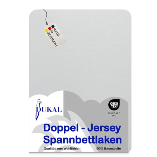 Dukal | Spannbettlaken kochecht | waschbar bei 95°C | 180-200 x 220 cm | aus hochwertigem DOPPEL-Jersey (100% Baumwolle) | Farbe: grau von Dukal