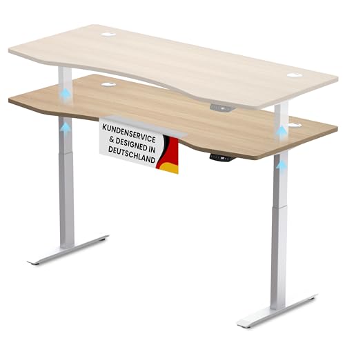 Duke-Handel Elektrisch Höhenverstellbarer Schreibtisch Stehtisch Mit Memory Funktion - ergonomische Tischplatte 180 x 80cm, Teleskop Tischgestell & Feststellrollen Ø 50mm (Weiß-Natur) von Duke-Handel