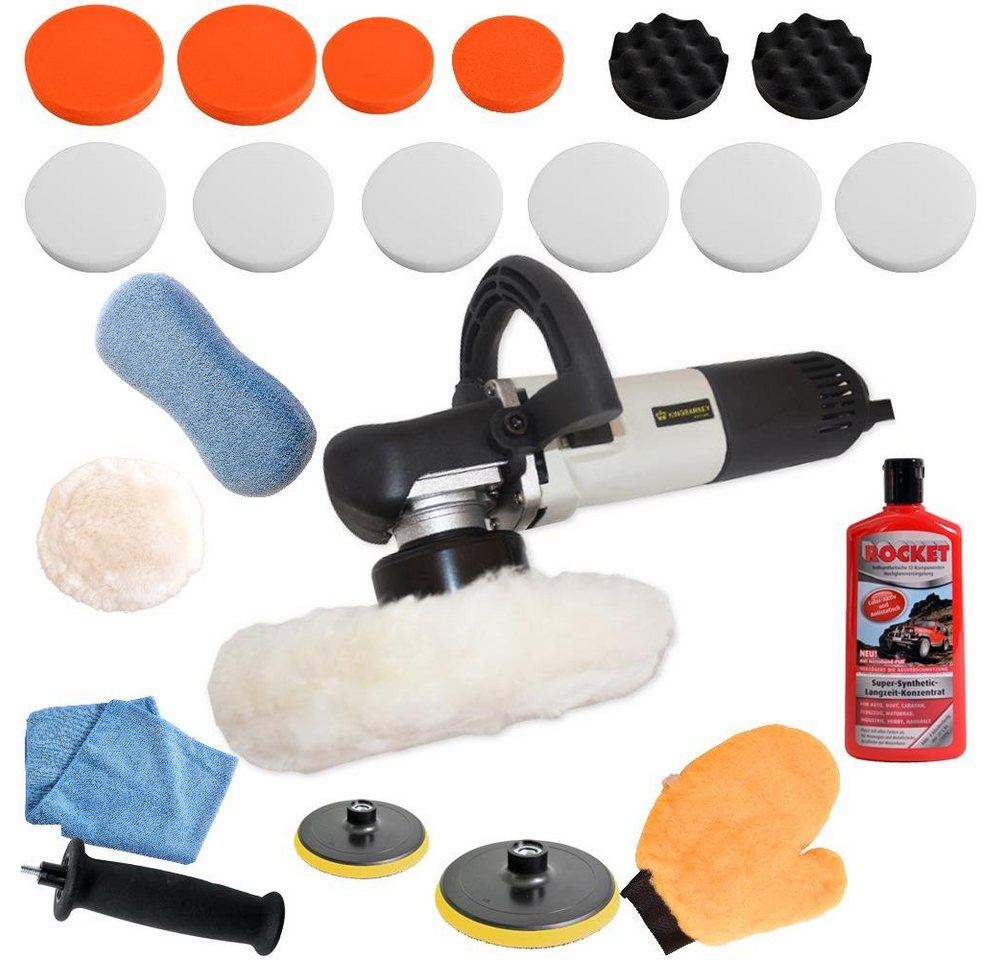 Duke-Handel Exzenter Poliermaschine Polierer Autopolierer Schleifmaschine 710 W 8mm Hub (Set 3), 2500 min. U/min, 6800 max. U/min, (Set, 24 tlg., inkl. umfangreiches Polier- und Schleifzubehör), ohne Akku und Ladegerät, Poliermaschine für Rechts- und Linkshänder von Duke-Handel