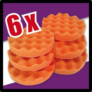 Polierschwämme Polierpads Polierzubehör 180 mm oder 150 mm Gewaffelt oder Glatt - Kletthaftend & In Verschiedenen Härtegraden Für Die Poliermaschine 6er-Set Orange (Medium, 150 mm gewaffelt) von Duke-Handel