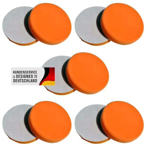 Polierschwämme Polierpads Polierzubehör 180 mm oder 150 mm Gewaffelt oder Glatt - Kletthaftend & In Verschiedenen Härtegraden Für Die Poliermaschine 10er-Set Orange (150 mm glatt, Medium) von Duke-Handel