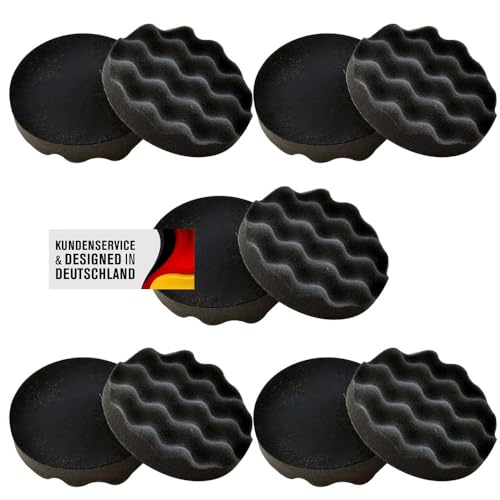 Polierschwämme Polierpads Polierzubehör 180 mm oder 150 mm Gewaffelt oder Glatt - Kletthaftend & In Verschiedenen Härtegraden Für Die Poliermaschine 10er-Set Schwarz (Soft-Medium, 180 mm gewaffelt) von Duke-Handel