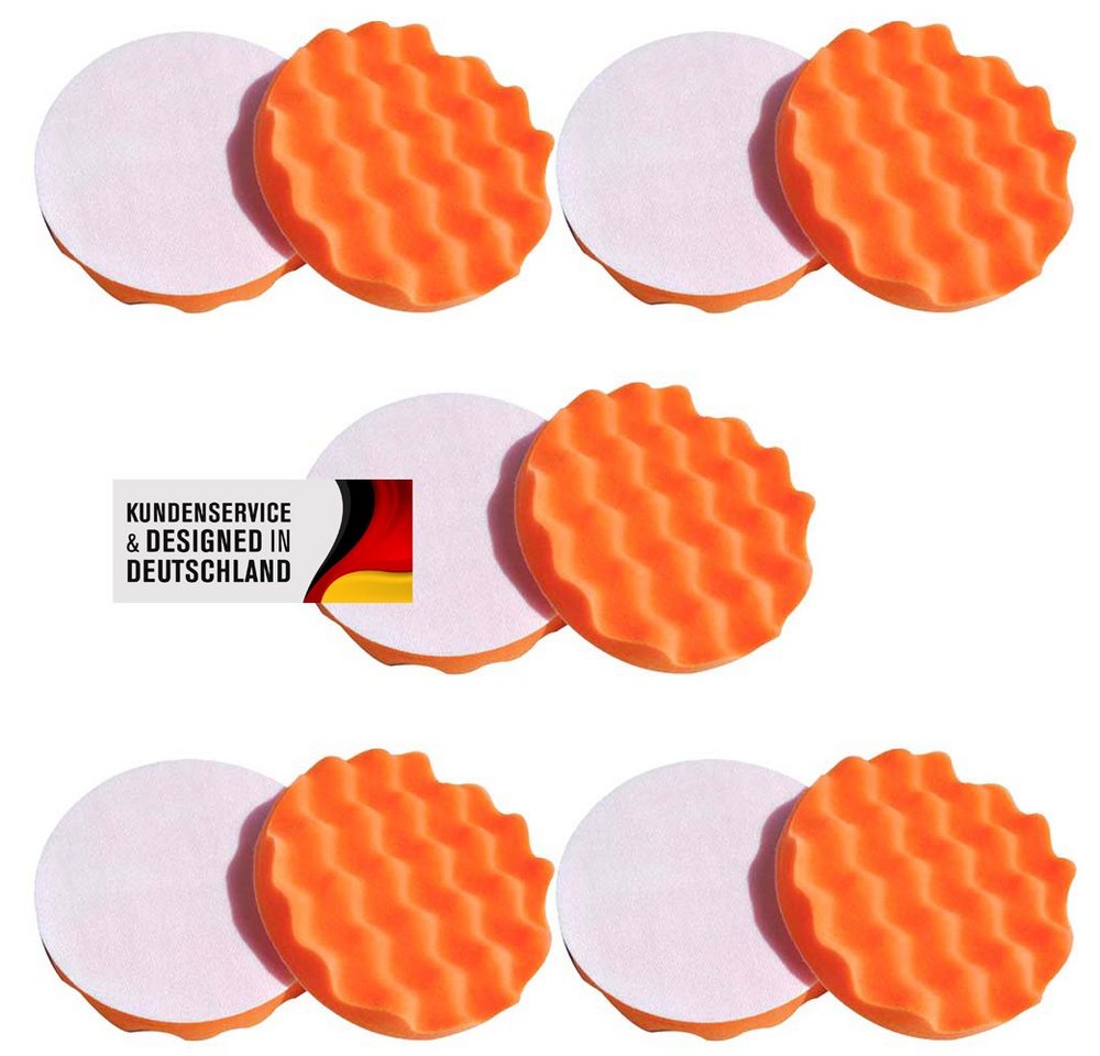 Duke-Handel Polierschwamm Polier-Zubehör Polierpads gewaffelt, orange 150mm, MEDIUM, (Set, 10 St., Polierpad mit ⌀ 15cm für Autopolitur), Klett-Aufnahme, Auswaschbar, Reißfest, Microporen von Duke-Handel