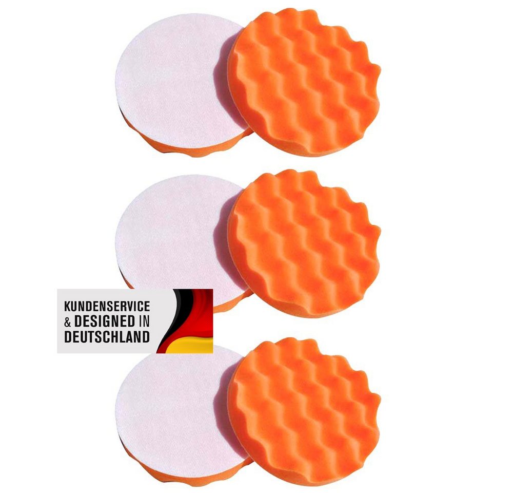 Duke-Handel Polierschwamm Polier-Zubehör Polierpads gewaffelt, orange, 150mm, MEDIUM, (Set, 6 St., Polierpad mit ⌀ 15cm für Autopolitur), Klett-Aufnahme, Auswaschbar, Reißfest, Microporen von Duke-Handel