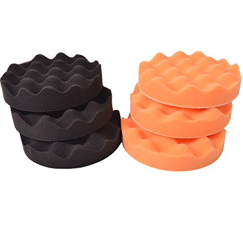 Polierschwamm Polierpads Poliermaschinen Zubehör 3 x Polierschwamm orange medium 150mm + 3 x Polierschwamm schwarz Soft-medium gewaffelt 150 mm, Kletthaftend - für die perfekte Politur - Set von Duke-Handel