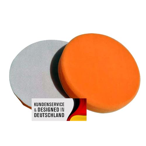 Polierschwamm Set 150mm Klett In Verschiedenen Härtegraden Und Setgrößen Polierschwämme Für Die Poliermaschine Polierpads Polierset Kletthaftend Gewaffelt Oder Glatt (Medium Orange, 2er Set) von Duke-Handel