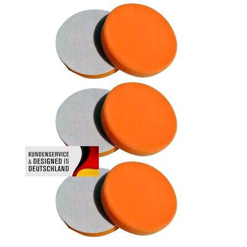 Polierschwamm Set 180mm Klett In Verschiedenen Härtegraden Und Setgrößen Polierschwämme Für Die Poliermaschine Polierpads Polierset Kletthaftend Gewaffelt Oder Glatt (Medium Orange, 6er Set) von Duke-Handel