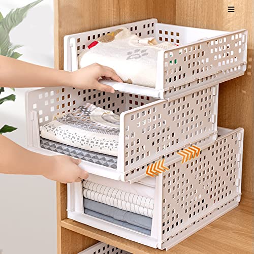 Kleiderschrank Aufbewahrungskorb stapelbar ausziehbare Kleidung geschichtete Schubladen für Kleidung Socken Badetücher DIY Schlafzimmer Schrank Organizer (Weiß S) von DukeIo