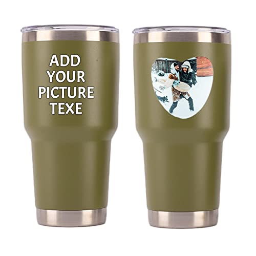 Personalisierte Edelstahl Thermobecher 30 oz Mit Kaffeetasse außen, Benutzerdefinierte Wiederverwendbare Autoreisebecher Bild/Text (Militärgrün) von DukeIo