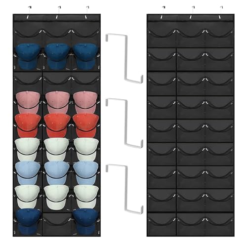 Dulamet Baseball Kappen Halterung Faltbar Kappenhalter Wand mit 27 Taschen, Tür Rückwand Cap Halter mit 3 Metallhaken Cap Huthalter Wand von Dulamet
