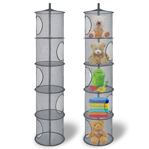 Dulamet Hängeaufbewahrung, 2Stk Spielzeug Organizer, 4 Stufe Faltbar Hängeaufbewahrung für Kinderzimmer, Badezimmer, Balkon (Grau) von Dulamet