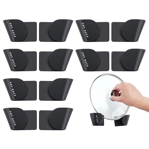 Dulamet Topfdeckelhalter Deckelhalter Wand, 12Stk Selbstklebend Halterungen Set für Topfdeckel Pfannendeckel, Topfdeckelhalter Wandmontiert Halterung für Küche (Schwarz) von Dulamet