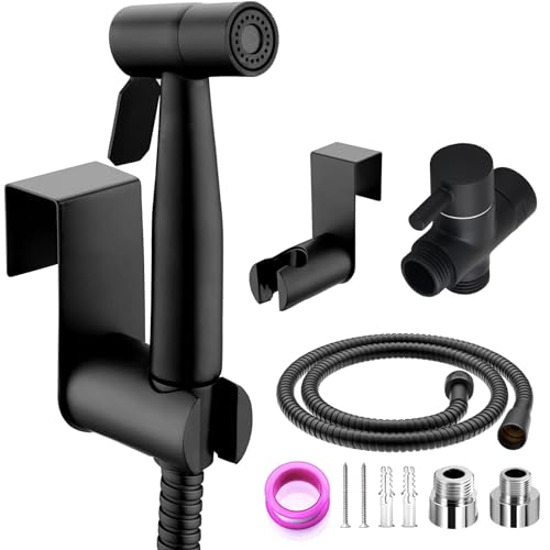Schwarz Bidet Handbrause Set, Toilette Bad Bidet Aufsatz Waschen Duschkopf mit G1/2" Ventil und eine G3/8" Toilette Adapte, Bidet Armaturen für WC, Persönliche Hygiene&Windelreinigung von Dulamet