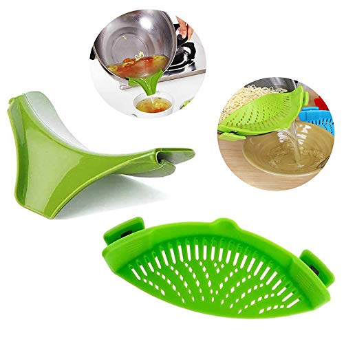 2 Stück Schnellfilter, Aufsteck-Silikon Siebfilter, Abtropfsieb Abgießhilfe Anti-Spill-Silikon-Gießsuppe-Auslauftrichter, für Pasta Gemüse-Nudeln Topfschale Pfannen Schüsseln von Lulullaby