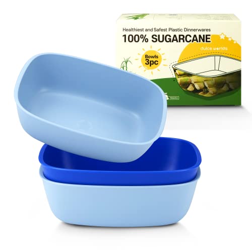 ZUCKERROHR Kinder Schüsseln 3er Pack (800 ml) - LFGB zertifiziert -Natürliche Kunststoffschalen für Kleinkinder bis Große Kinder - Mikrowellen und Spülmaschinengeeignet - BPA frei - Blue von Dulce Worlds