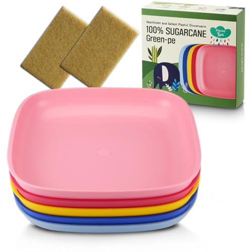 ZUCKERROHR Kinder Teller 5er Pack (20 cm) - Bio Geschirr für Kleinkinder - LFGB & USDA zertifiziert - Mikrowellen und Spülmaschinenfest - BPA-frei, Wiederverwendbar, Leicht & Bruchfest - Multi von Dulce Worlds