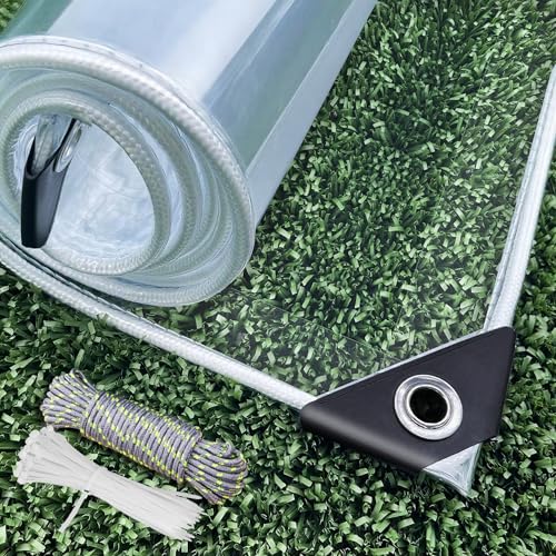 Dulepax Transparente Abdeckplane, wasserdicht, strapazierfähig, 450 g/m², transparente PVC-Plane mit Ösen, Winddicht, reißfest, für Garten, Pavillon, Terrassengehege, mit Kabelbindern (3x3m) von Dulepax